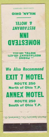 Matchbook Cover - Homestead Inn Milan OH WORN