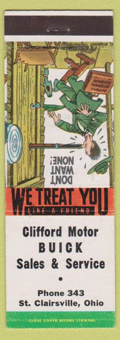 Matchbook Cover - Clifford Buick sales ST Clairsville OH door to door salesman