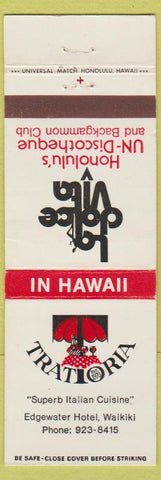 Matchbook Cover - Tratioria Italian Restaurant Waikiki Honolulu Hawaii WEAR