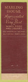 Matchbook Cover - Marling House Baltimore MD