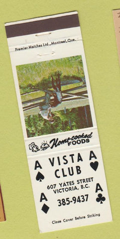 Matchbook Cover - Vista Club Victoria BC