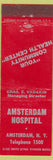 Matchbook Cover - Amsterdam Hospital NY Chas Vadakin