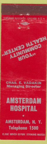 Matchbook Cover - Amsterdam Hospital NY Chas Vadakin