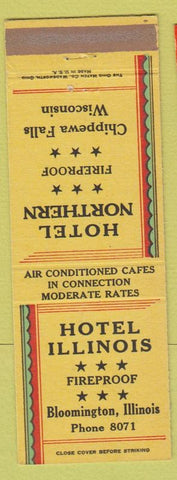 Matchbook Cover - Hotel Illinois Bloomington IL Chippewa Falls WI