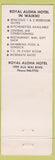 Matchbook Cover - Royal Aloha Hotel Honolulu Hawaii