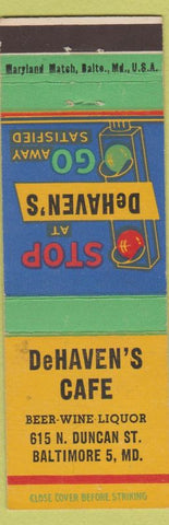 Matchbook Cover - DeHAven's Cafe Baltimore MD
