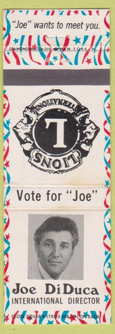 Matchbook Cover - Lions Club Election Joe DiDuca International Director WEAR