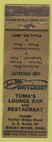 Matchbook Cover - Tuma's Lounge Bar Restaurant Rocky River OH WEAR BBQ