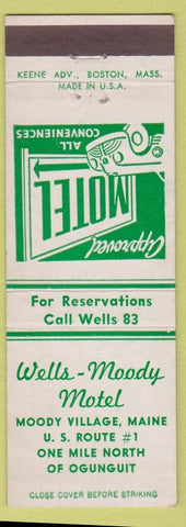 Matchbook Cover - Wells Moody Motel Moody Village ME