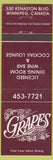 Matchbook Cover - Grapes Restaurant Winnipeg MB