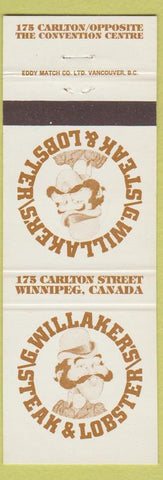 Matchbook Cover - G. Willaker's Steak Lobster Winnipeg MB