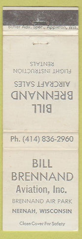 Matchbook Cover - Bill Brennand Aircraft Sales planes Neenah WI