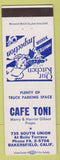 Matchbook Cover - Cafe Toni Bakersfield CA