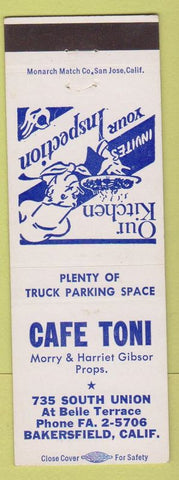 Matchbook Cover - Cafe Toni Bakersfield CA