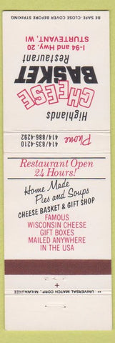 Matchbook Cover - Highlands Cheese Basket Restaurant Sturtevant WI