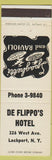 Matchbook Cover - De Flippo's Hotel Lockport NY