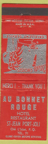 Matchbook Cover - Au Bonnet House Cte L Islet QC low phone #