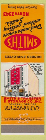 Matchbook Cover - Smith's Transfer Storage Washington DC moving trucking