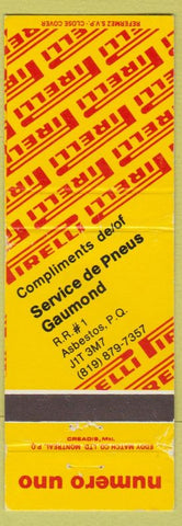 Matchbook Cover - Pirelli Tires Asbestos QC Pneus Gaumond WORN