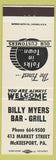 Matchbook Cover - Billy Myers Bar Grill McKeesport PA white