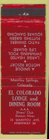 Matchbook Cover - El Colorado Lodge Dining Room Manitou Springs Colorado