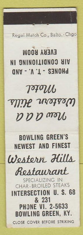 Matchbook Cover - Western Hills Restaurant Bowling Green KY