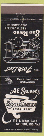 Matchbook Cover - San Remo Restaurant Griffith IN