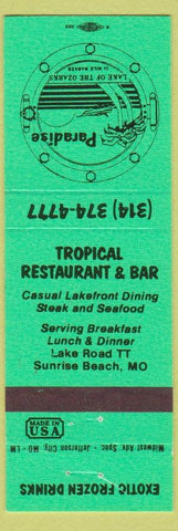 Matchbook Cover Paradise Tropical Restaurant Bar Sunrise Beach MO Exotic Drinks