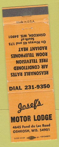 Matchbook Cover - Josef's Motor Lodge Oshkosh WI
