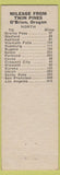 Matchbook Cover - Twin Pines Cafe Motel O'Brien OR