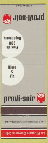 Matchbook Cover - Provi Soir Stores Liquor Canada Owl