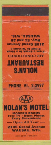 Matchbook Cover - Nolan's Motel Wausau WI WORN
