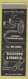 Matchbook Cover - Bickford and Francis Bearings Belts Chains Buffalo NY