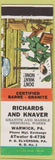 Matchbook Cover - Richards and Knaver Granite Marble Tombstones Warwick PA