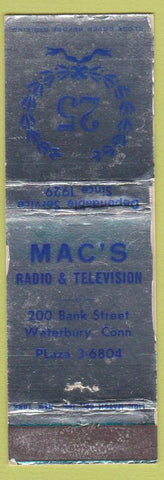 Matchbook Cover - Mac's Radio TV Waterbury CT RCA Philco WORN