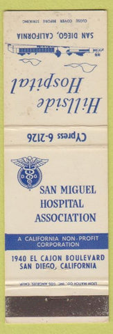 Matchbook Cover - Hillside Hospital San Diego CA San Miguel