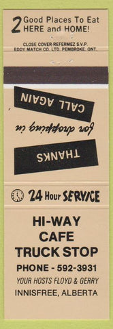 Matchbook Cover - Hi Way Cafe Truck Stop Innisfree AB