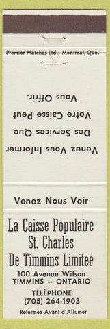 Matchbook Cover - La Caisse Populaire ST Charles Timmins ON