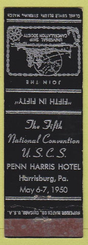 Matchbook Cover - Universal Ship Cancellation Society Harrisburg PA 1950 black