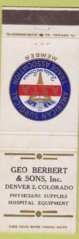 Matchbook Cover - Geo Berbert Sons Denver Colorado Hospital Supply