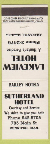 Matchbook Cover - Lakeview Hotel Amaranth MB Winnipeg