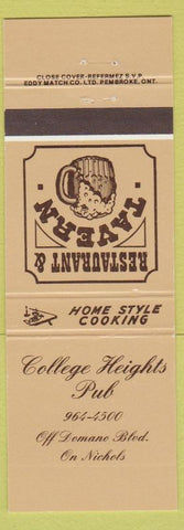 Matchbook Cover - College Heights Pub Prince George BC
