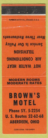Matchbook Cover - Brown's Motel Aberdeen OH