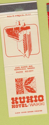 Matchbook Cover - Kuhio Hotel Waikiki Hawaii