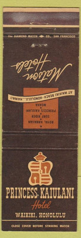 Matchbook Cover - Princess Kaiulani Hotel Waikiki Hawaii