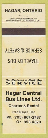 Matchbook Cover - Hager Central Bus Lines Hagar ON