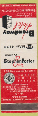Matchbook Cover - Broadway Hotel Cincinnati OH WEAR