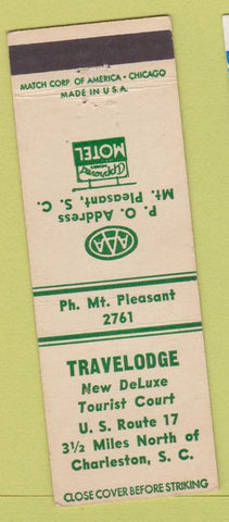 Matchbook Cover - Travelodge Tourist Court Motel Charleston SC