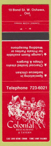 Matchbook Cover - Colonial Restaurant Tavern Oshawa ON