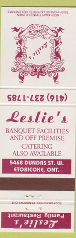 Matchbook Cover - Leslie's Restaurant Etobicoke ON